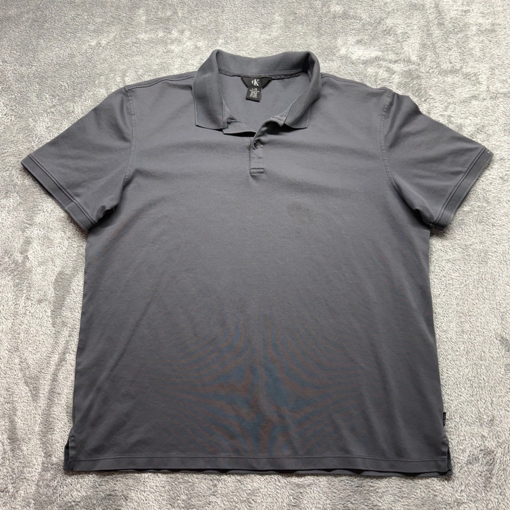 Calvin Klein Polo‎ Shirt Mens Large Gray Good Cotton Short Sleeve Casual